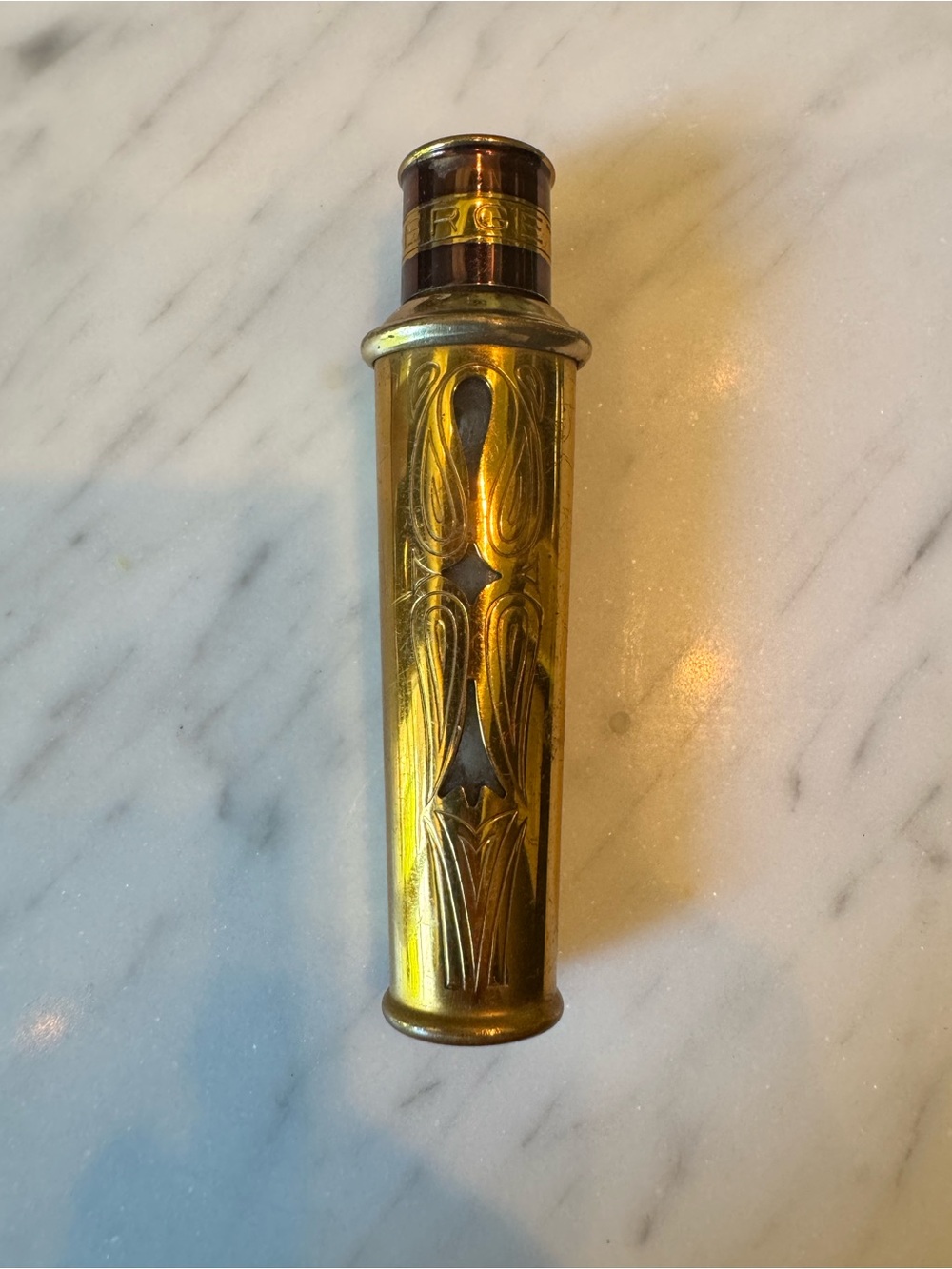 Vintage Gold Embossed Brass Perfume Roller